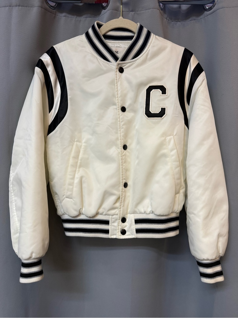 Celine White and Black Varsity Bomber Jacket